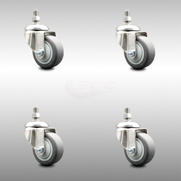 Service Caster 3.5 Inch 316SS Thermoplastic Rubber Swivel 3/8 Inch Threaded Stem Caster Set SCC SCC-SS316TS20S3514-TPRB-381615-4 - main